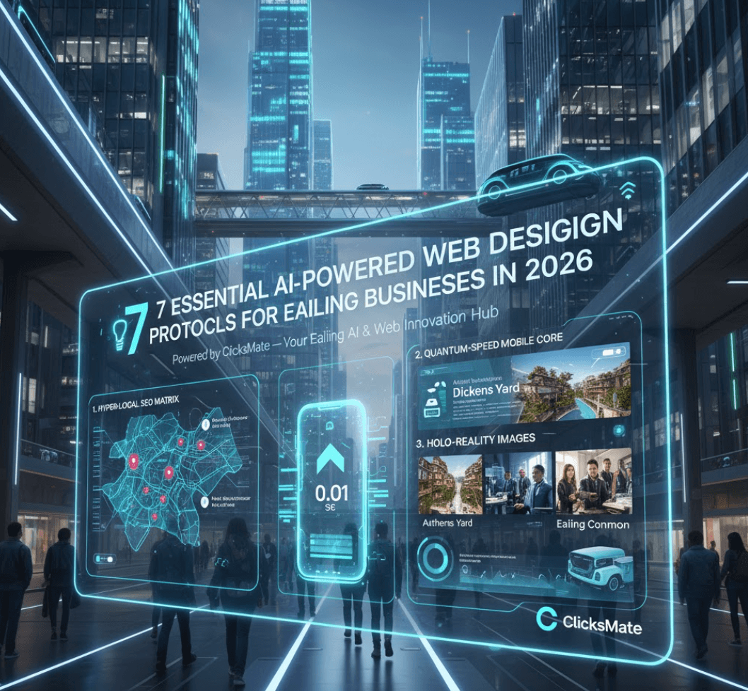 Ealing business district with modern architecture, representing the competitive local market where businesses need strong web presence and SEO
